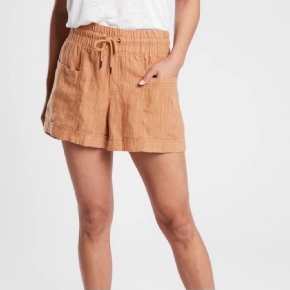 Athleta Cabo Linen Textured 4" Shorts Coral